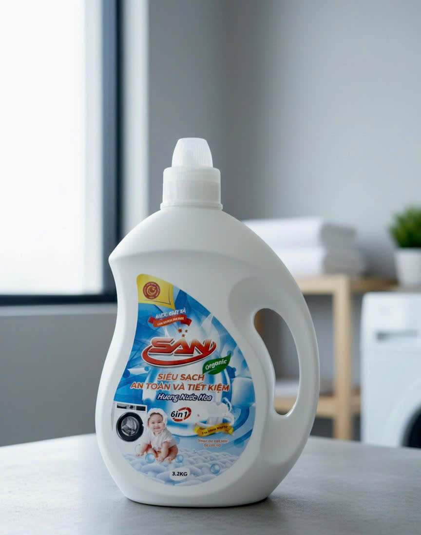 Nước Giặt Xả SAN Organic 3.2kg – Đậm Đặc, Sạch Sâu, Siêu Lưu Hương Công Nghệ Châu Âu