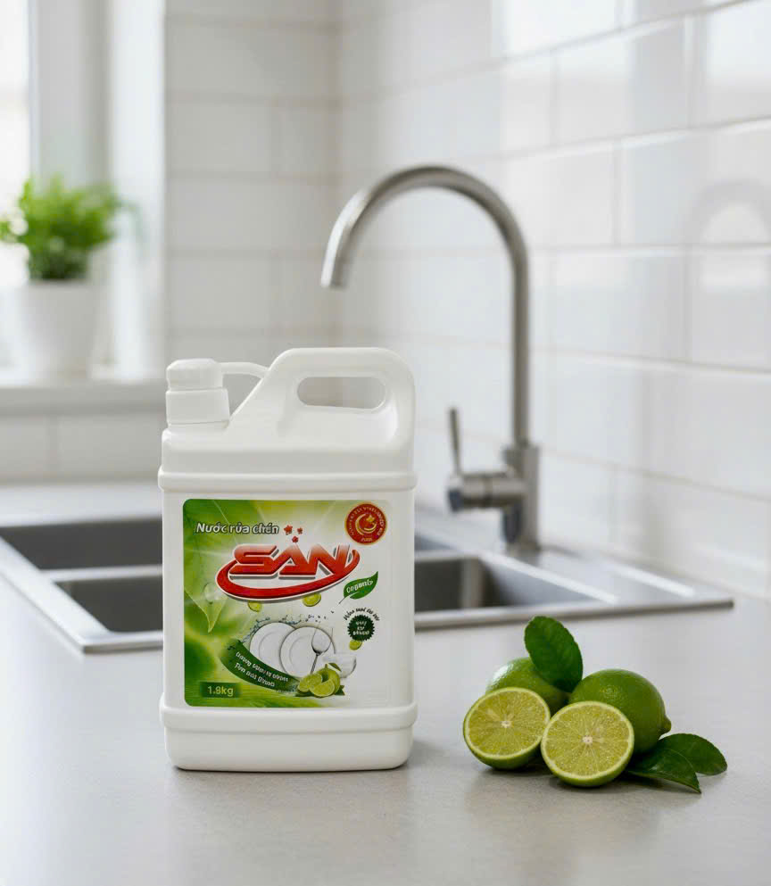 Nước Rửa Chén SAN – Sạch Dầu Mỡ, Dịu Nhẹ Cho Da Tay, Hương Chanh Tự Nhiên